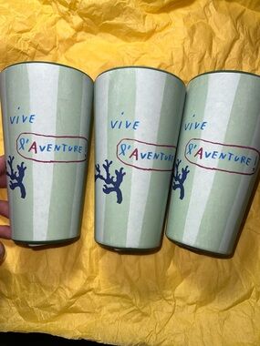 Anthropologie Vive D'Aventure Mint Striped Tumblers - Set of 3